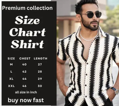 Mens New Crochet Cotton Black Shirt