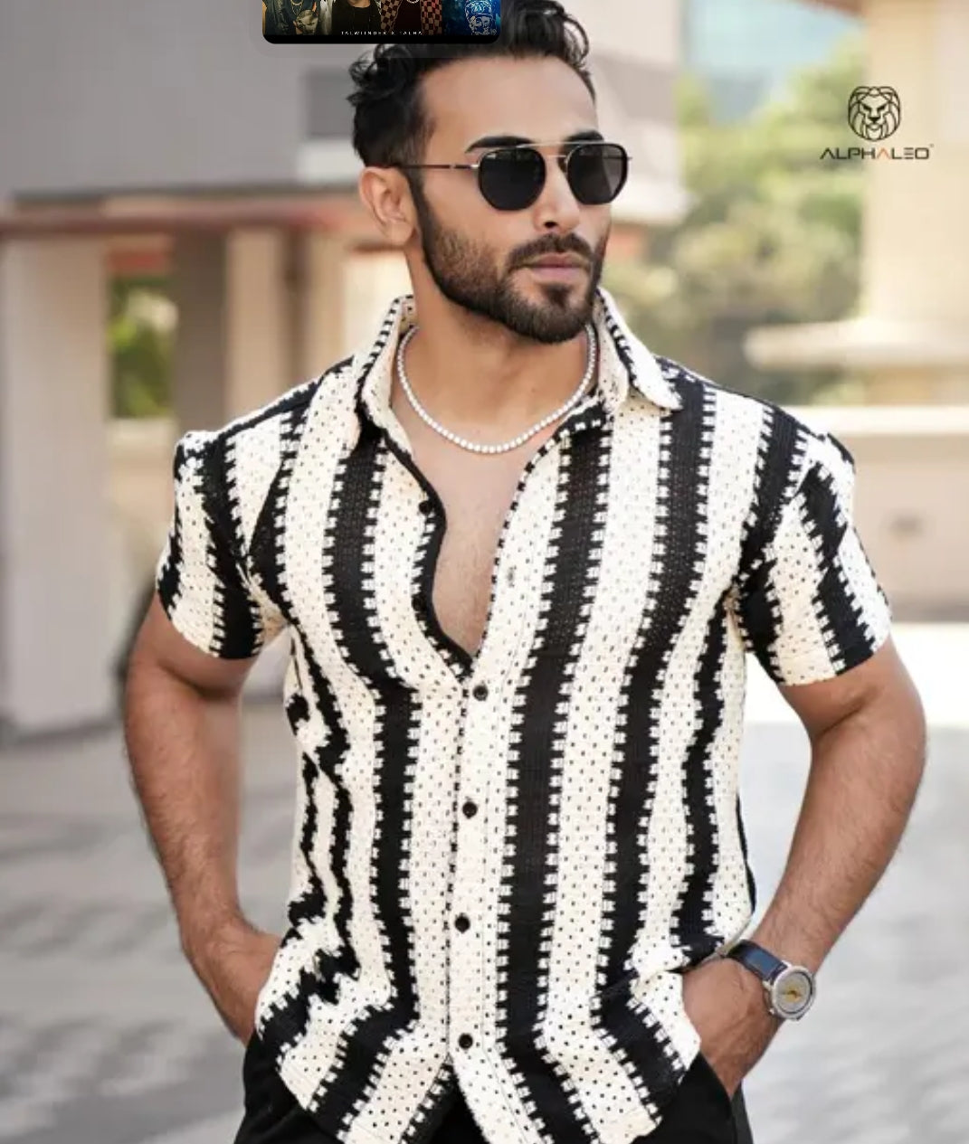 Mens New Crochet Cotton Black Shirt